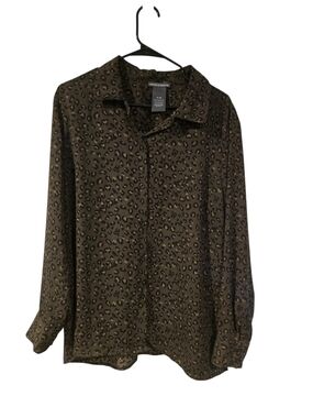Chelsea & Theodore Olive and Brown Leopard Print Button-Up Shirt Sz XL